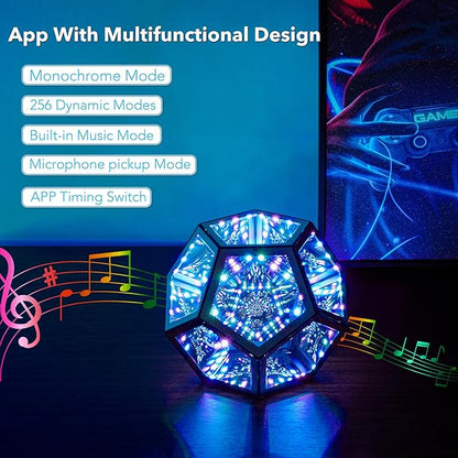 Infinity Dodecahedron Gaming Light, Cool RGBW Led Desk Table Lamp Light for Bedroom Gaming Room Decor, Unique Colorful Mood Changing Ambient Night Lighting lamp Adult Men Birthday Gift