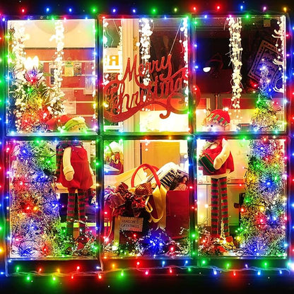 New Upgraded Christmas Solar String Lights Outdoor Waterproof 2 Pack Total 144ft 400 Led Solar Powered Christmas Decorations Fairy Lights 19 Mode USB Charge for Yard Garden Tree Xmas Decor, Multicolor