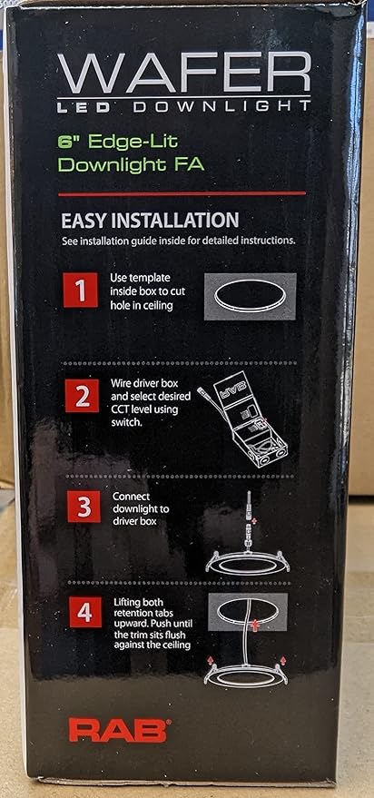 RAB Lighting WFRL-Field-Adjustable Edge-Lit LED Downlight-Canless Wafer Design-Black/White Trim-5CCT Selectable 2700K-5000K-90 CRI-Wet Rated/Dimmable for Modern Ceilings (WFRL6R139FA120WS, 1)