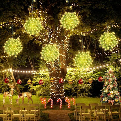 Baung Christmas String Lights Outdoors,4 Pack 7.98" Sphere Ball Tree Garden Globe Lights for Home, Party, Christmas, Porch Patio,Wedding, Garden,Tree Decoration with Memory Function Plug