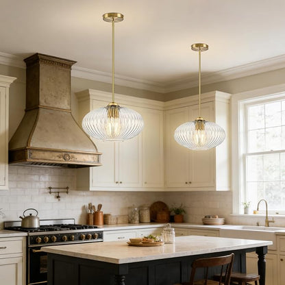 10" Clear Glass Modern Pendant Light Kitchen Island Brushed Gold Mid Century Modern Pendant Lighting with Clear Glass Hanging Pendant Light for Dining Room（Bulb Incl.）