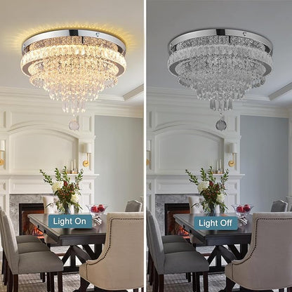 FRIXCHUR 19.7" Modern Crystal Chandelier Ceiling Light LED Chandeliers Flush Mount Ceiling Light Fixture for Bedrooms Living Dining Room Lights 2700K Warm White