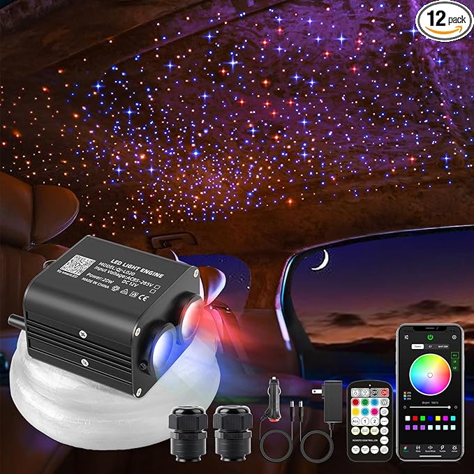 20W Twinkle Starlight Headliner Kit, Star Lights for Car Roof & Home Decoration, Fiber Cable 550pcs*0.03in*9.8ft Star Light Headliner with Bluetooth APP/Remote Control/Music Mode