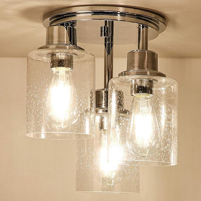 Semi Flush Mount Ceiling Light, 3-Light Close to Ceiling Light Fixtures, Electroplating Chrome Finish with Clear Seeded Glass Shade Chandelier Lighting for Stairs Porch Hallway Entryway Kitchen