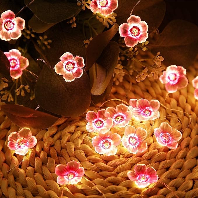 Mudder 33FT 100 LEDs Cherry Blossom Flower Fairy String Lights with Remote, USB & Battery Operated Pink String Lights for Bedroom, Indoor Outdoor Party Wedding Decoration