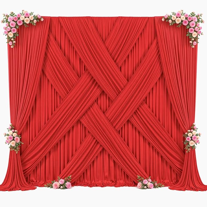 40ft x 10ft Red Backdrop Curtain for Parties Red Wrinkle Free Backdrop Drapes Panels for Wedding Baby Shower Birthday Photo Photography Christmas Polyester Fabric Background Decoration