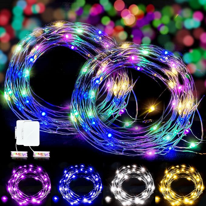 Aogist 16 ft Battery Operated Multicolor LED Fairy Lights, 2 Pack with 50 LEDs, Indoor Use, Perfect for Bedroom, DIY, Wedding, Party, Christmas Decoration