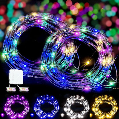 Aogist 16 ft Battery Operated Multicolor LED Fairy Lights, 2 Pack with 50 LEDs, Indoor Use, Perfect for Bedroom, DIY, Wedding, Party, Christmas Decoration