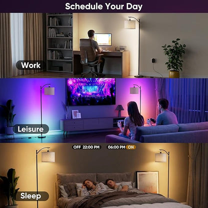 Smart LED RGBCW Corner Lamp with Linen Lampshade Compatible with Alexa, Color Changing Standing Lamp with 16 Million DIY Colors, Music Sync, Tall lamp for Living Bedroom Room,APP/Voice/Remote Control