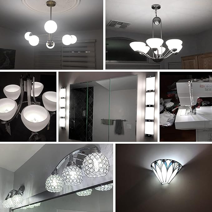 ALIDE Dimmable E12 5000k Daylight White Led Bulbs,Replace Kx-2000 40 Watt E12 Halogen Equivalent,T6 Base 120V C7 LED Candelabra Bulbs 4W Bright White for Ceiling Fan Chandelier Salt Lamp,450lm,10Pack