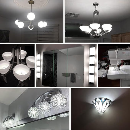 ALIDE Dimmable E12 5000k Daylight White Led Bulbs,Replace Kx-2000 40 Watt E12 Halogen Equivalent,T6 Base 120V C7 LED Candelabra Bulbs 4W Bright White for Ceiling Fan Chandelier Salt Lamp,450lm,10Pack