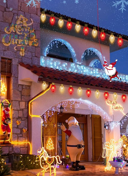 Strawberry Jumbo C9 Christmas Pathway Lights Outdoor - 8.5 FT 5 LED Large C9 Pathway Lights, Hanging Jumbo Christmas Light Outdoor Decorations for Lawn Holiday Yard, Red & Warm White