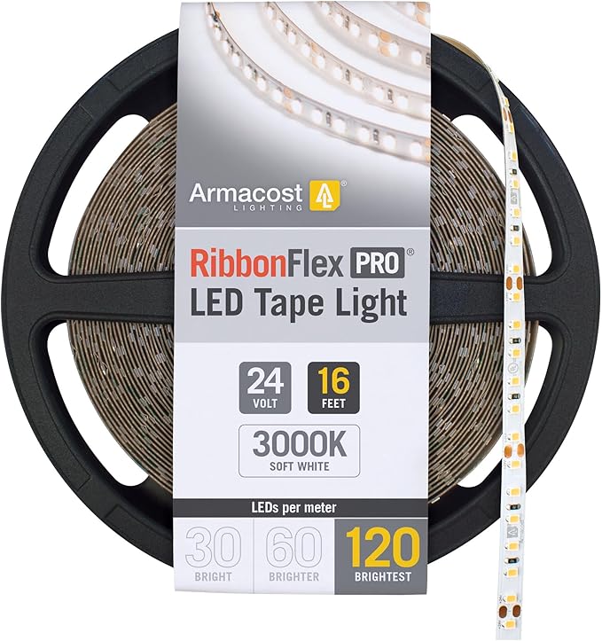 Armacost Lighting RibbonFlex Pro 24V White LED Strip Lights 120 LED/m, 3000K, 16.4 ft 146230