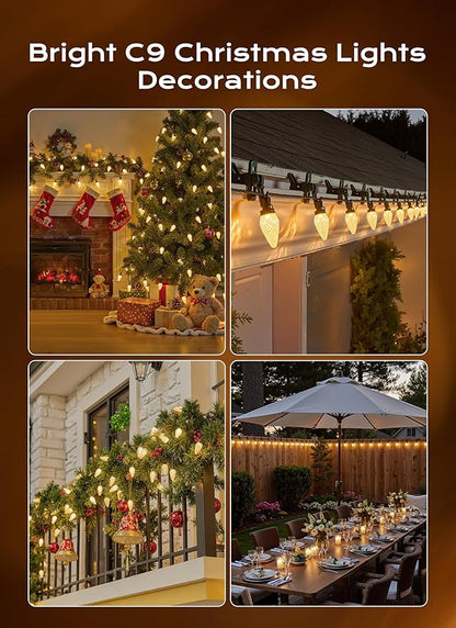 C9 Christmas Lights Outdoor, 82 FT 100 LED Connectable C9 String Lights with 8 Modes and Timer Extendable Xmas Tree Patio Roofline Garden Yard Holiday Party Indoor Outdoor Decoration, Warm White