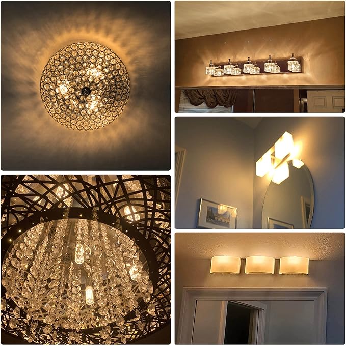 ALIDE E12 60 Watt C7 Dimmable Led Candelabra Bulbs Replacement, Warm White 2700k T6 110V 120V Small Base E12 LED Bulbs 6W for Ceiling Fan Salt Lamp Chandelier Lighting,600lm,8Pack