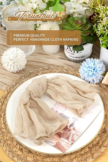 42 Packs Gauze Cheesecloth Napkins 20 x 20 Inch Beige Wrinkled Dinner Napkins, Light Brown Rustic Boho Soft Cloth Napkin for Wedding Party Event Dinner Table Decoration