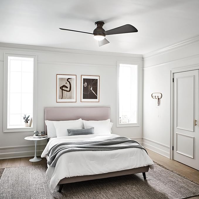 Kichler Sola 54" LED Indoor Outdoor Ceiling Fan In Old Bronze®, 3-Blade, 3000K, (54" W x 11" H), 330152OZ