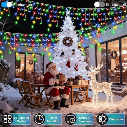 810LED 82FT Christmas Lights, 180Drops 12 Modes Multicolor Christmas String Lights Outdoor Dimmable, Waterproof Christmas Decoration Fairy Lights with Timer for Indoor Eaves Party Patio Window Fence
