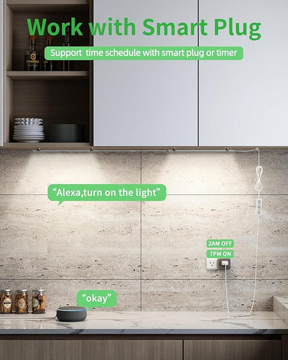 Plug-in Under Cabinet Lighting, Dimmable Counter Lights for Kitchen, 2pcs 12 Inch, Cold White 6000K Linkable USB Led Closet Light, Wired Indoor Night Lights Bar for Desk, Sink,Workbench