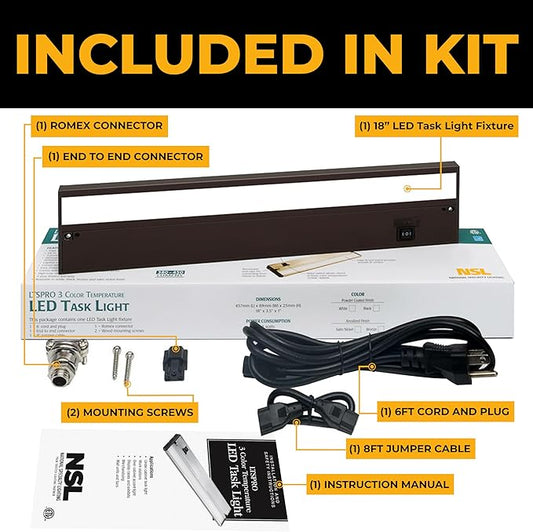 LED Under Cabinet Lighting Hardwired - 3CCT 18 Inch Bronze Finish - Undercabinet Lights for Kitchen - Linkable Undercounter Dimmable Plug in Light or Hard Wired - Under Counter Fixture Direct Wire