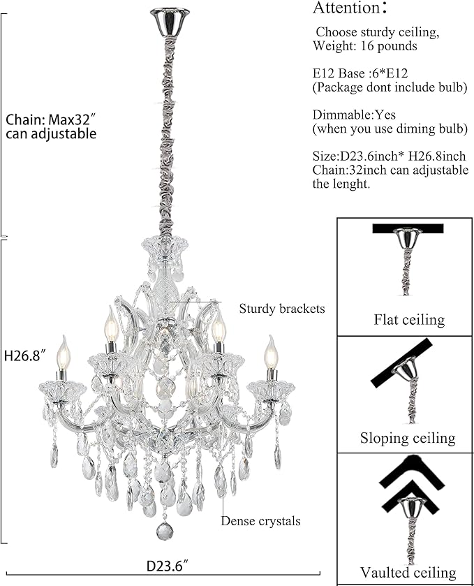 Modern Transparent Crystal Chandelier Light Fixture 6-Light，Luxurious Crystal Chandeliers Lighting for Living Room, Kitchen Island, Dinning Room, Bedroom (6 Lights)