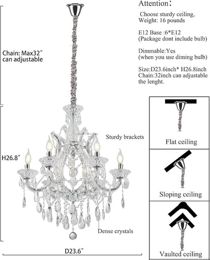 Modern Transparent Crystal Chandelier Light Fixture 6-Light，Luxurious Crystal Chandeliers Lighting for Living Room, Kitchen Island, Dinning Room, Bedroom (6 Lights)