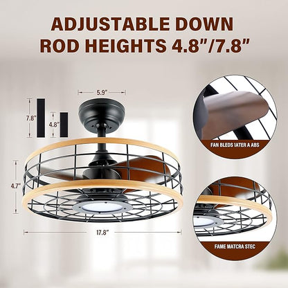 InfiniPower 16” ceiling fans with lights and remote, Caged Ceiling Fan with Reversible Motor for Different Seasons, Quiet and Energy Saving, 6 level Speeds