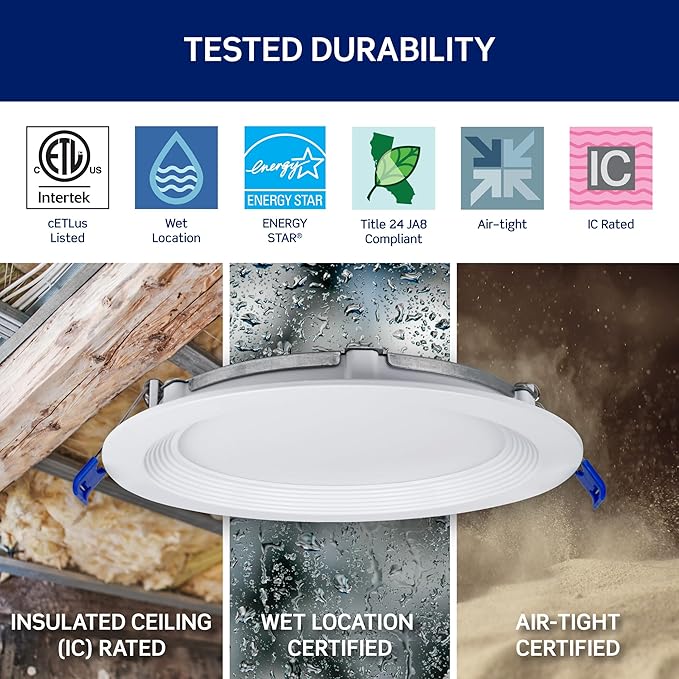 Leviton 4 in. Round Baffle Slim Downlight, 820 Lumens, 5 CCT Color Selectable 2700K-5000K, Dimmable, DBR40-S1W, White