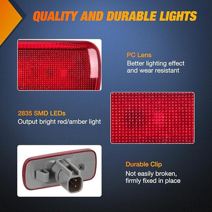 Nilight Wheel Fender Side Marker Lights 4 PCS 3 LED Red Amber Front Rear Clearance Lights Plug And Play Waterproof Compatible With 2010-2018 Dodge Ram 2500 3500 Super Duty