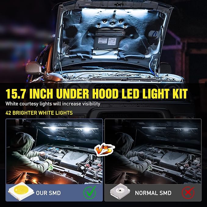 Nilight 2pcs Under Hood Light Strip 42LED Waterproof Underhood Work Light with On/Off Switch Blade Fuse Engine Bay Repair Light White 12V for Car Truck SUV