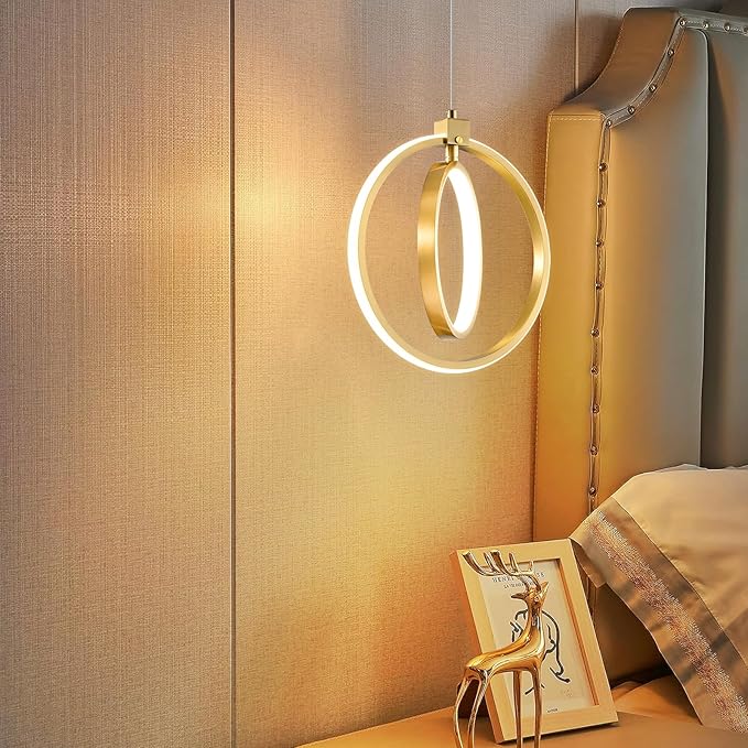 Modern LED Chandelier Gold Ring Pendant Light Fixtures 4000K Dimmable Height Adjustable Pendant Lighting for Dining Room Kitchen Island Bedroom Living Room Foyer（1-Pack）