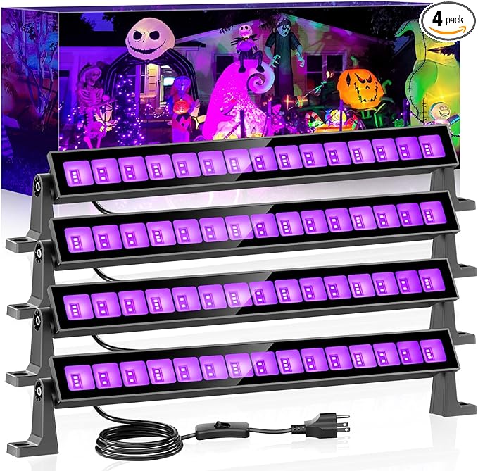 45W LED Black Light Bar,Black Lights for Glow Party,Waterproof Blacklight with Plug & Switch, Halloween Light for Glow in The Dark Party Supplies,Bedroom,Body Paint,Stage Lighting,4 Pack