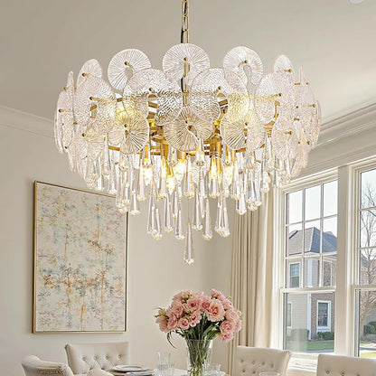 26-inch Crystal Chandelier,10-Light Modern Luxury Chandelier for Dining Room,Living Room,Entryway,Foyer,Bedroom,59" Adjustable Height Chain,25.6"x15.7"
