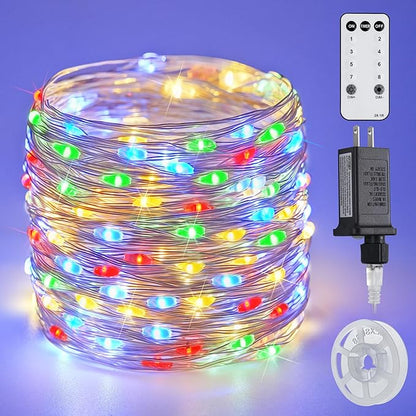 JMEXSUSS 200 LED Multicolor Fairy Lights Plug in, 66 ft Christmas Tree Light Outdoor Waterproof, 8 Modes Christmas Twinkle Lights for Bedroom Christmas Tree Decor