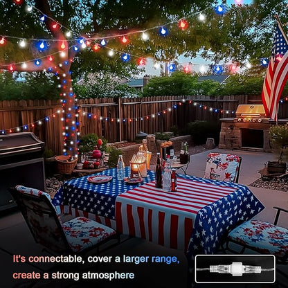 JMEXSUSS Connectable Red White and Blue Lights Indoor Outdoor, 100 LED 33ft 4th of July Decorations Light Plug in, 8 Modes Globe String Lights with Remote for Independence Day Party Patriotic Decor
