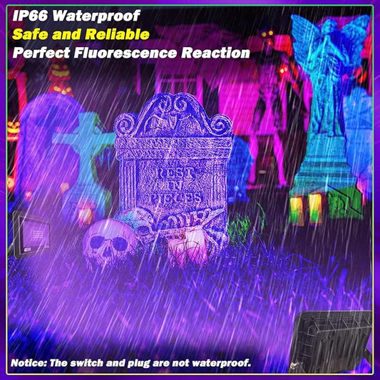 40W Black Light IP66 Waterproof Outdoor Flood Light with 6ft Cord+Plug+Switch, Blacklight Floodlight for Halloween Neon Glow in The Dark Fluorescent Poster Body Paint Bedroom 2 Pack