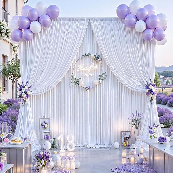 10 ft x 8 ft Wrinkle Free White Backdrop Curtain for Wedding Parties, Polyester Photography Backdrop Drapes for Birthday Parties Stage Backdrop Stand, White Background Curtains 5x8FT 2 Panels