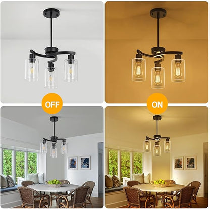 CNRATYE 3-Light Modern Farmhouse Black Pendant Lights Kitchen Island, Adjustable Height Contemporary Chandeliers for Dining Room Light Fixture Hanging, Clear Glass Shade