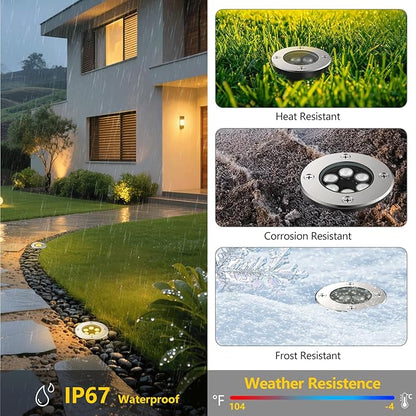 JESLED Outdoor Landscape Lights, 6W LED In Ground Well Lights, 12V 24V 3000K Warm White, IP67 Waterproof Low Voltage Landscaping Spotlight for Driveway Deck Step Yard Fence Garden Pathway (2 Pack)