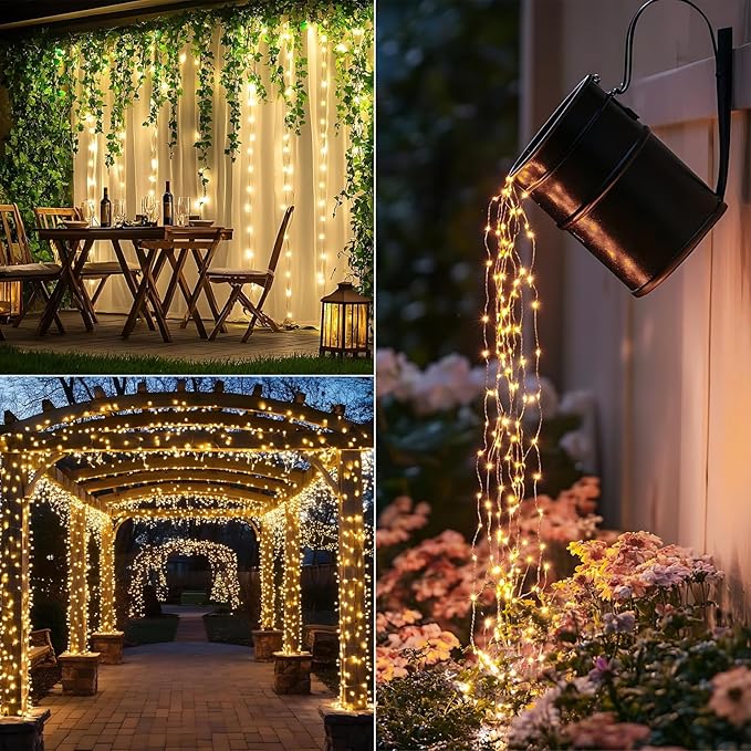 Solar String Lights for Outside,2 Pack 66FT 200 LEDs Solar Fairy Lights,Waterproof 8 Modes Button Outdoor String Light for Patio Garden Backyard Tree Wedding Christmas,Silver Wire,Warm White