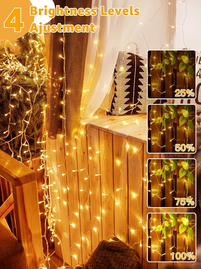 Guhope Christmas String Lights 600LED 98FT, Waterproof String Lights with Remote and Timer, 8 Modes Dimmable Christmas Lights for Indoor Outdoor Wedding Party Holiday Decorations (Warm White)