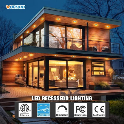 VOLISUN 24 Pack 6 inch Recessed Lighting, 5CCT LED Black Recessed Light, 2700K-5000K Selectable, Dimmable Canless Wafer Downlight,Can-Killer, LED Ceiling Light ETL Certificated