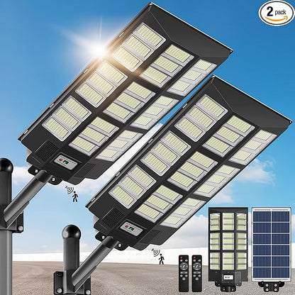 OKPRO 15000W Solar Street Lights Outdoor,Commercial Parking Lot Lights Dusk to Dawn, Waterproof Solar Security Flood Lights with Motion Sensor and Remote for Yard, Highways, Driveway(2 Pack)