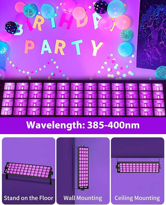 Upgraded 120W LED Black Light Bar, Premium LED Blacklight Flood Light with Plug+Switch+6ft Cord, Light Up 5000ft² Area, for Halloween Glow Fluorescent Party Bedroom Game Room Body Paint Stage