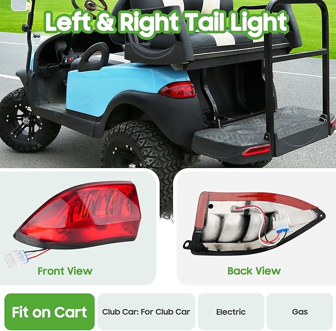 10L0L Golf Cart LED Tail Lights for Club Car Precedent 2004-Up and Tempo 2018-Up, Driver and Passenger Side Rear Lights 12V with 3 Pin Molex Quick Connector Wire Harness