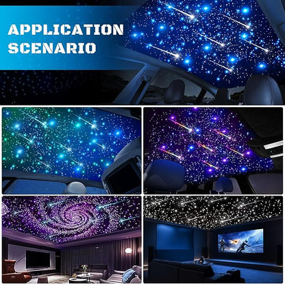 Car Starlight Headliner Kit, 4 Colors 32W Twinkle & Meteor Star Ceiling Lights, 2 in 1 Fiber Optic Light 4 Port Engine 1200pcs*0.03in*13.1ft+240 RGBW Shooting Stars Lights for Car Home Roof Décor