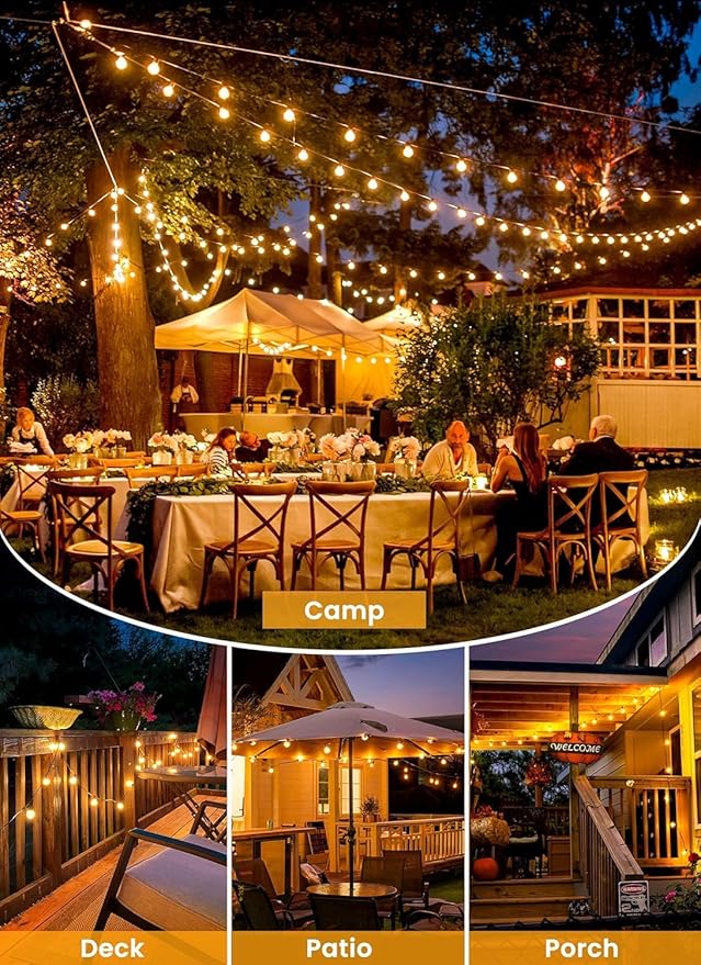 Brightown 38FT 16LED Solar String Lights Outdoor with USB Port, Shatterproof Bulbs, 3 Modes, Patio Lights Solar Powered for Camping Backyard Garden Decor - Last for 20+Hrs