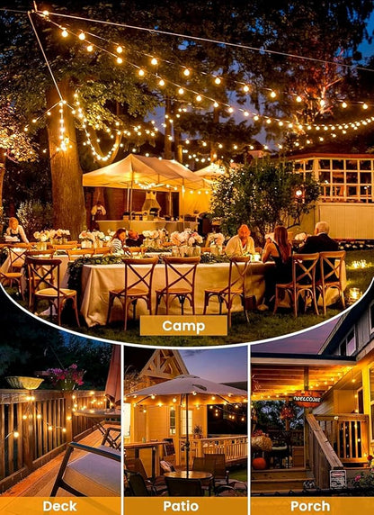 Brightown 38FT 16LED Solar String Lights Outdoor with USB Port, Shatterproof Bulbs, 3 Modes, Patio Lights Solar Powered for Camping Backyard Garden Decor - Last for 20+Hrs