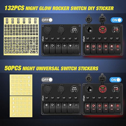 Nilight 6 Gang Rocker Switch Panel Waterproof Pre-Wired Aluminum Panels with PD Type C and USB Cigarette Lighter Socket Voltmeter 12V 24V ON Off Switches for Car Trucks Boats RVs Red