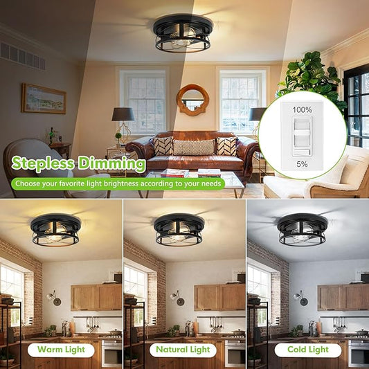 2 Pack Farmhouse Ceiling Light - Dimmable Rustic Black Flush Mount E26(not incude Bulb) Industrial Ceiling Modern Led Light for Hallway Bathroom Kitchen Bedroom (Black, 10 Inch)